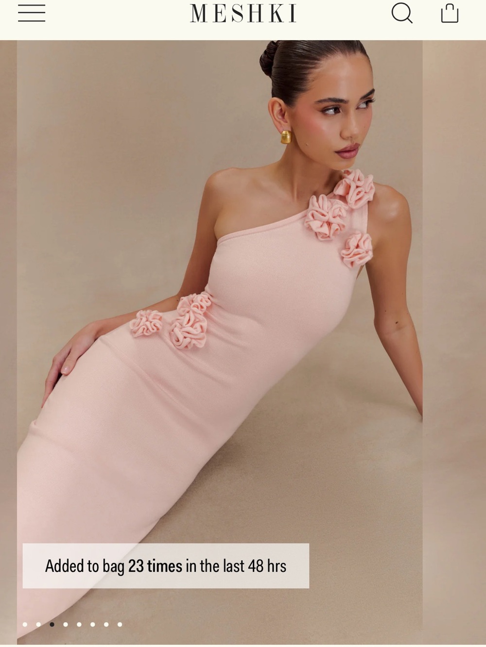Meshki Paloma One Shoulder Knit Maxi Dress With Flowers - Baby Pink - Picture 3 of 13
